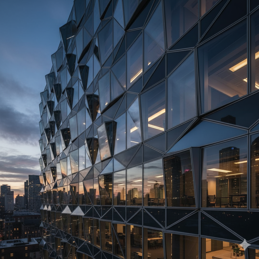 Courtyard framed by modern building
