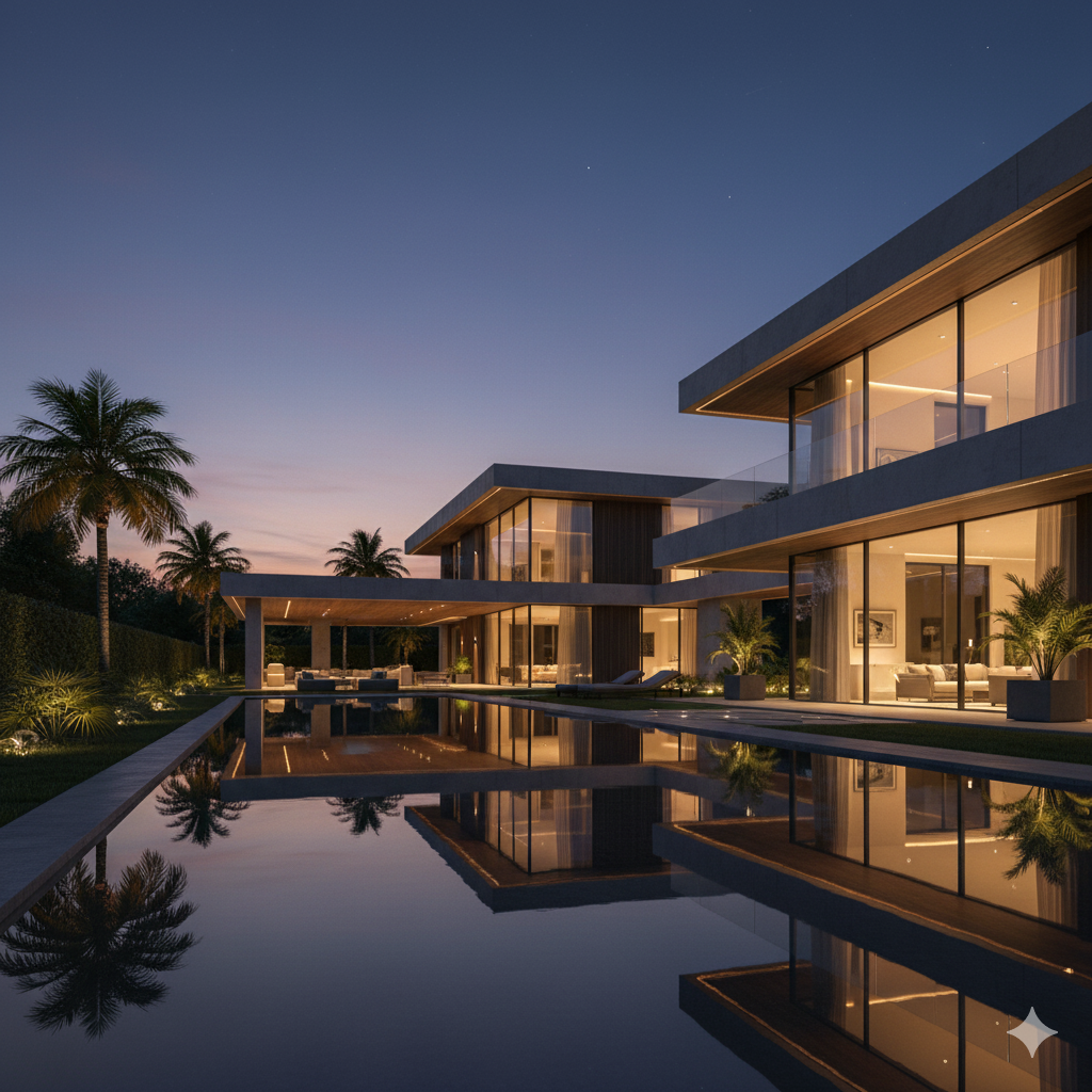 Modern lobby with suspended ceiling baffles and wood cladding