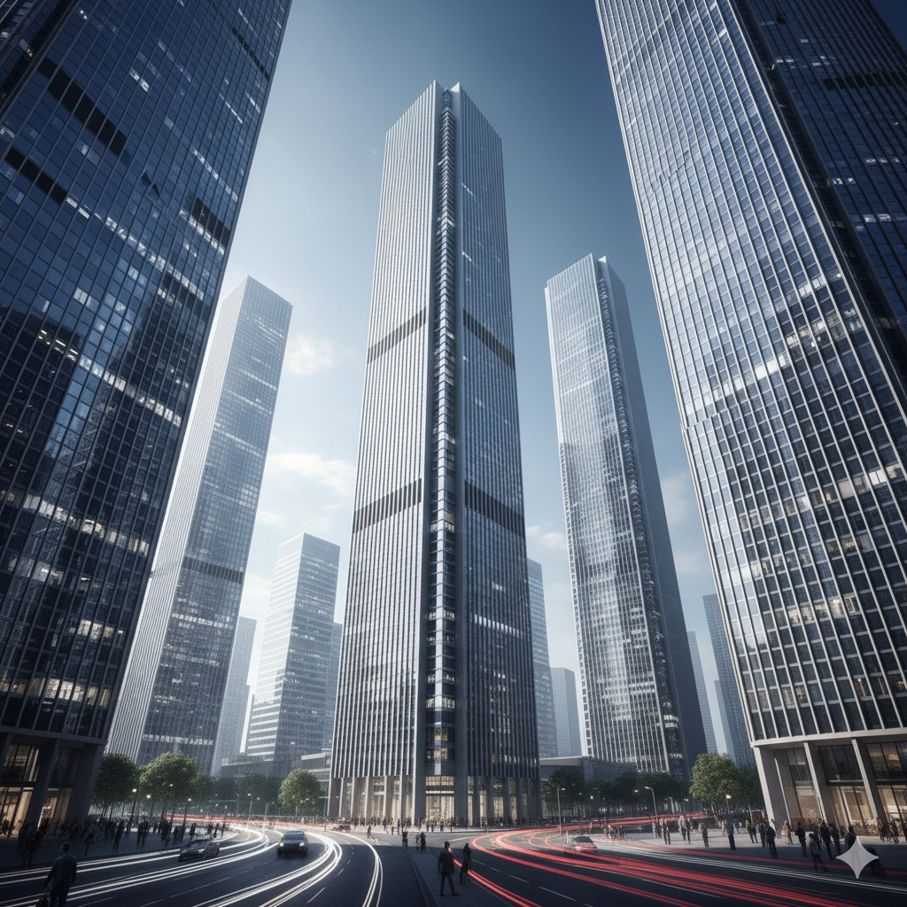 Dusk cityscape view featuring Capricorn Tower